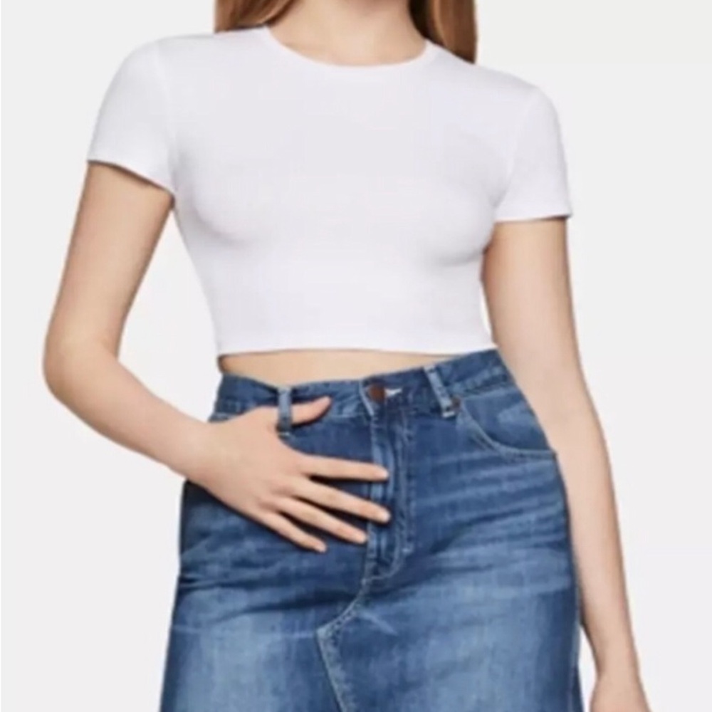 BCBG Generation White Cropped Top Ribbed New Size L